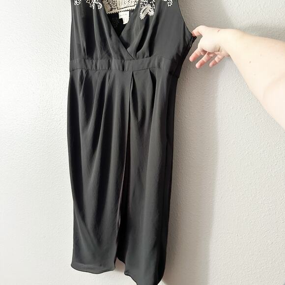 Meadow Rue Grecian Draped Sleeveless Tan‎ Lace Knee Length Dress women's size 12 - Picture 4 of 15